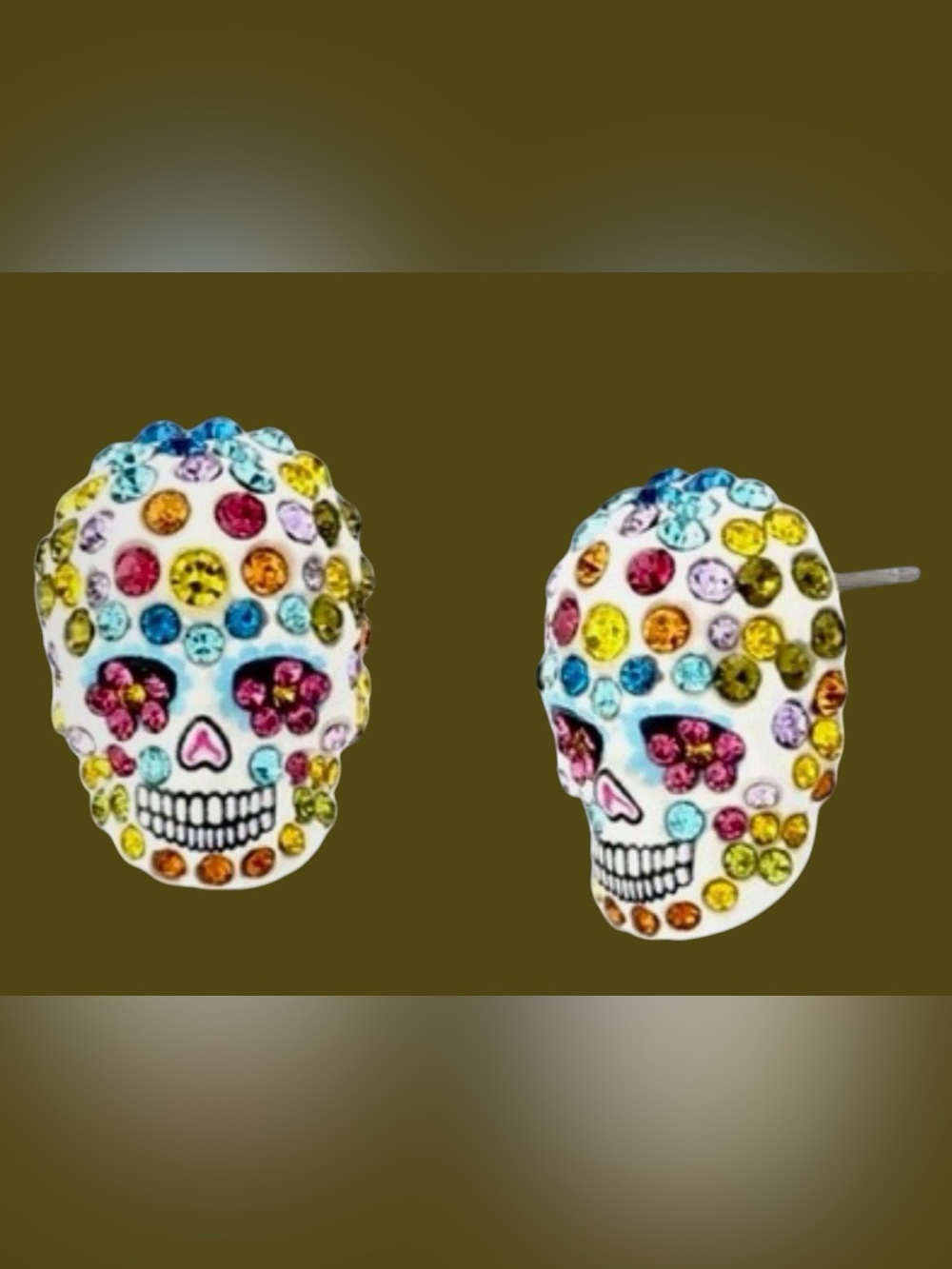 Betsey Johnson Multicolor Crystal Sugar Skull Stud Earrings - Picture 3 of 16
